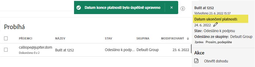 Úprava data konce platnosti