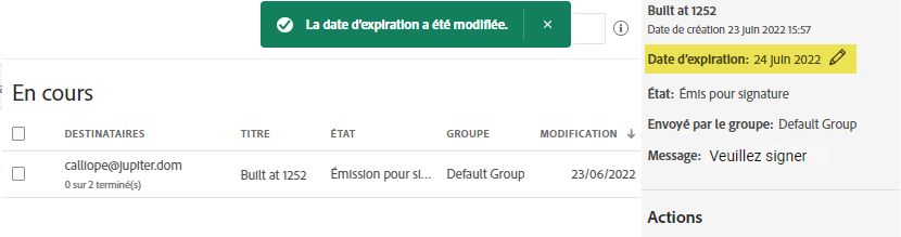Date d’expiration modifiée