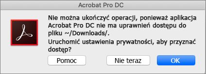 Okno dialogowe o uprawnieniach Acrobat/Reader
