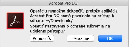 Dialógové okno povolenia aplikácie Acrobat alebo Reader