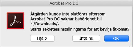 Dialogruta för behörighet för Acrobat/Reader