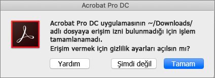 Acrobat Reader izin iletişim kutusu