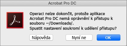Dialogové okno oprávnění aplikace Acrobat/Reader