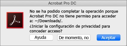 Cuadro de diálogo de permisos de Acrobat/Reader