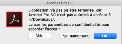 Boîte de dialogue d’autorisation Acrobat/Reader