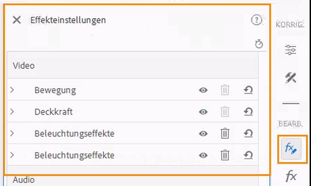 Effekteinstellungen