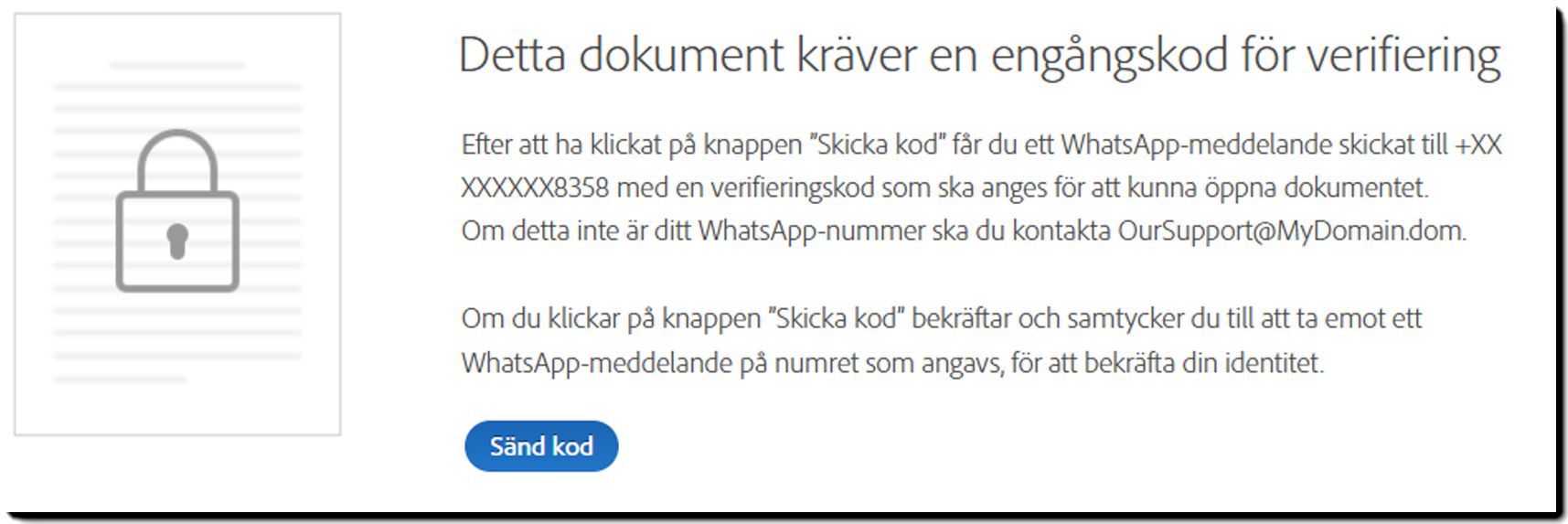 Autentiseringsuppmaning via e-post för WhatsApp