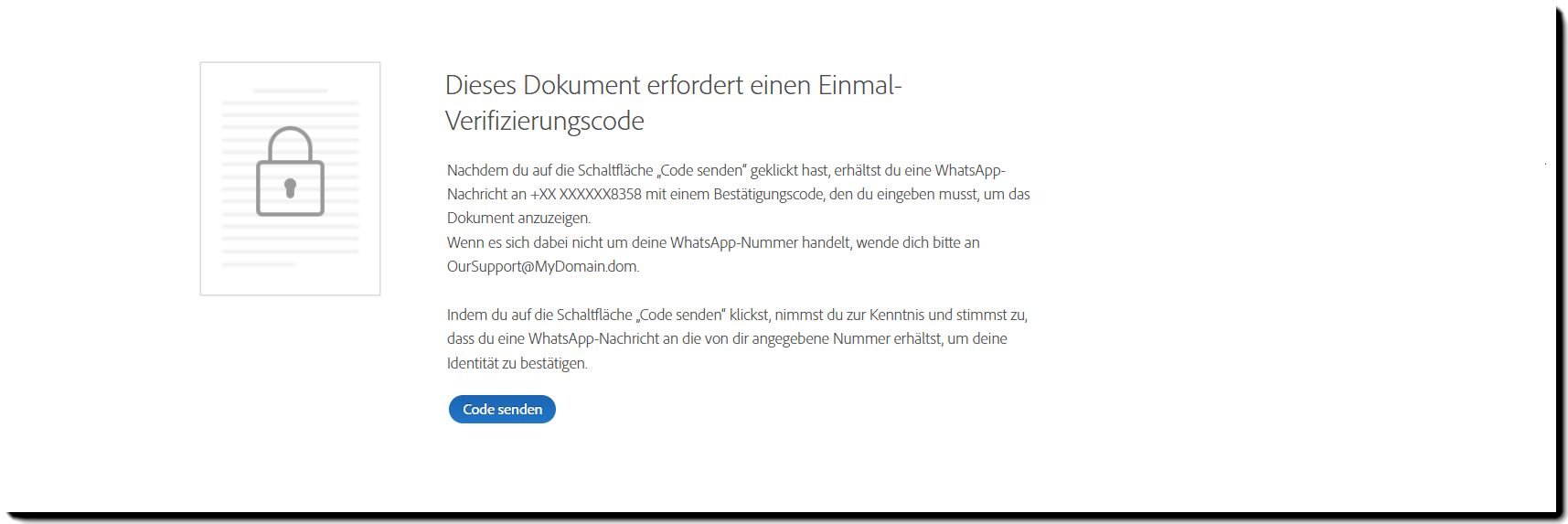 Aufforderung zur Authentifizierung per E-Mail bei WhatsApp