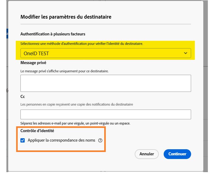 Affichage des paramètres du destinataire pour l’expéditeur lorsque la vérification d’adresse e-mail est autorisée