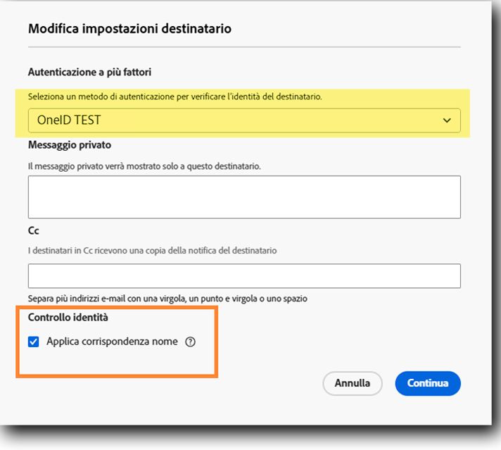 Visualizzazione per i mittenti delle impostazioni del destinatario quando è consentito il controllo dell’e-mail