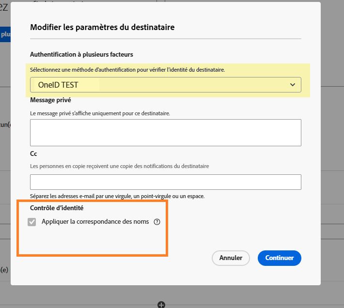 Affichage des paramètres du destinataire pour l’expéditeur lorsque la vérification d’adresse e-mail est obligatoire