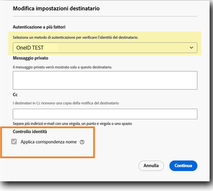 Visualizzazione per i mittenti delle impostazioni del destinatario quando è richiesto il controllo dell’e-mail