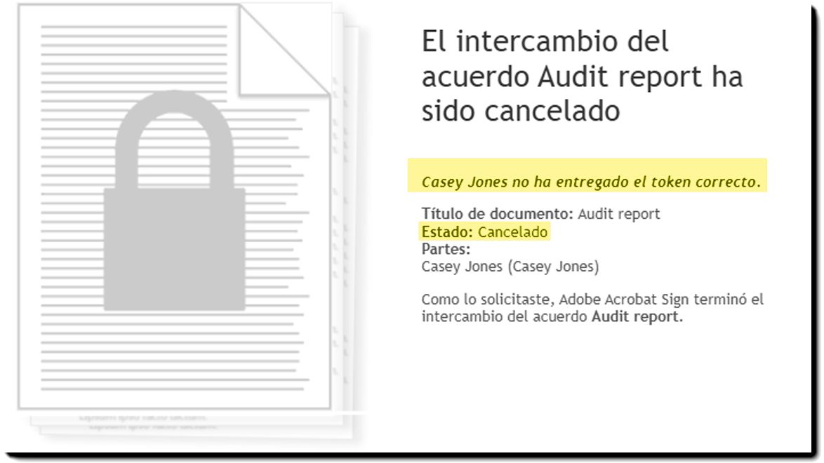 Notificación por correo electrónico del acuerdo cancelado debido a un error de identificación
