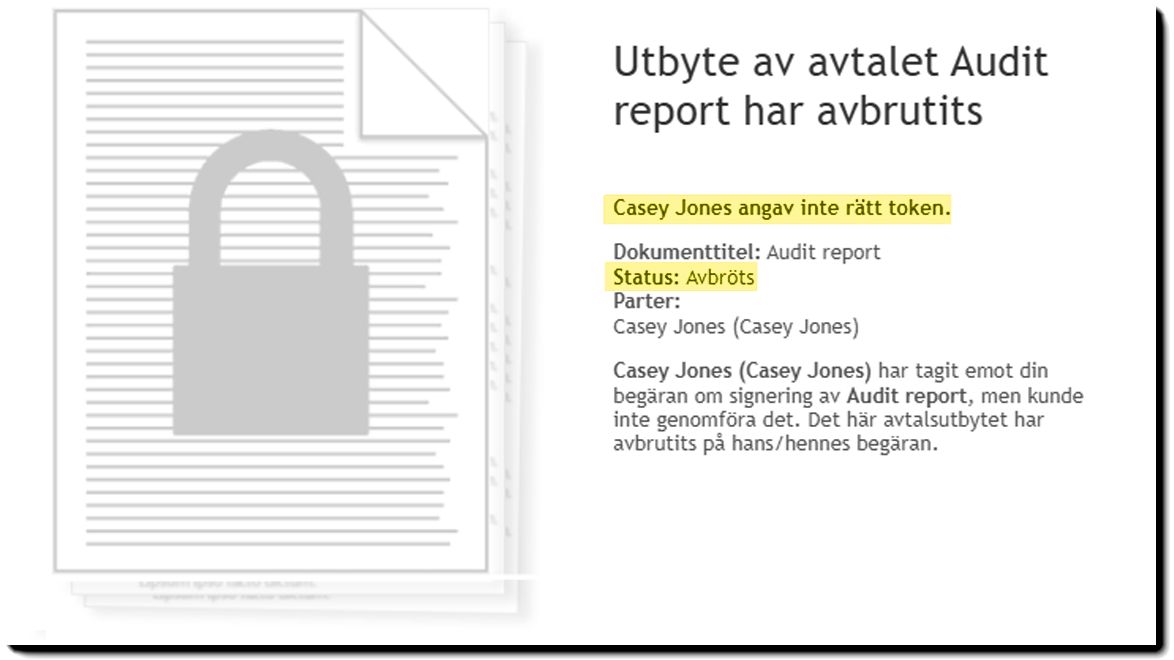 E-postavisering av det annullerade avtalet på grund av ID-fel