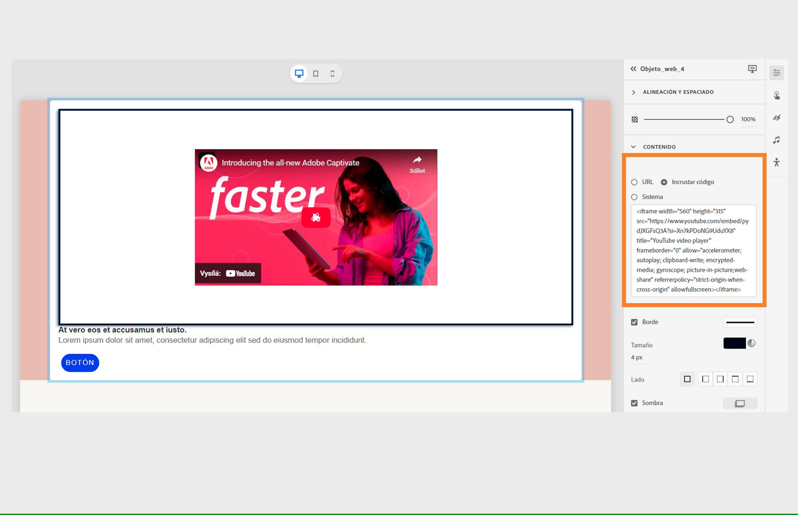 Incrustar código desde YouTube