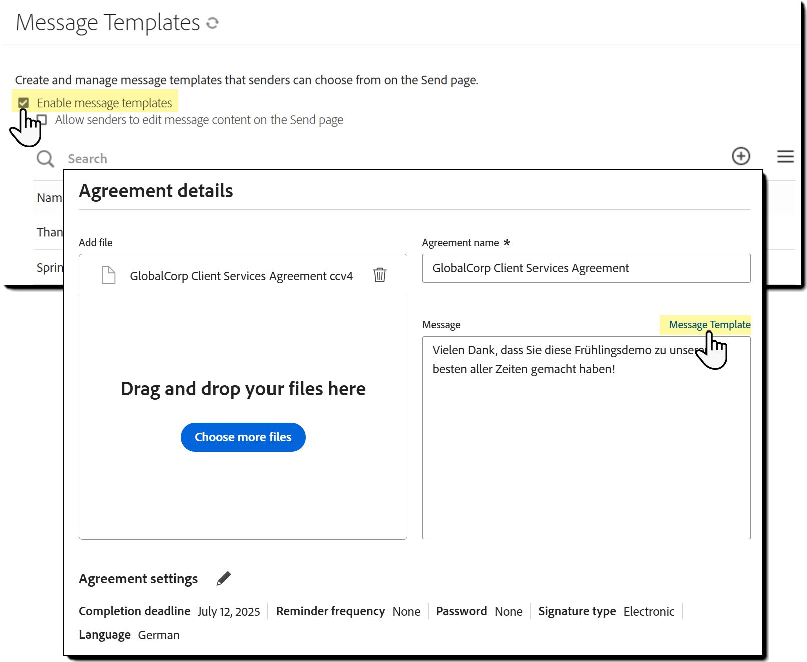 La page Rédiger affichant le lien Modèles de message