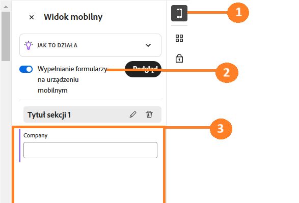 Środowisko tworzenia pokazujące rozszerzony mobilny panel boczny
