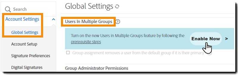 Página de configuración global con los controles Habilitar UMG resaltados