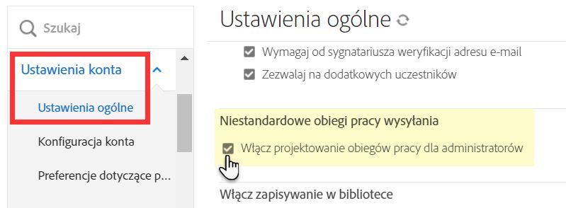 Konfigurowanie obiegów pracy, które mają być widoczne dla konta