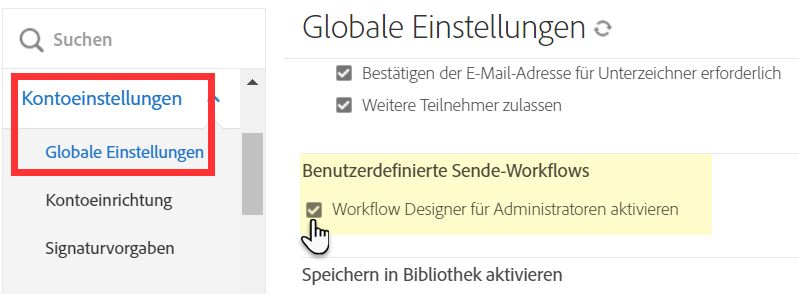 Arbeitsabläufe konfigurieren, die für das Konto angezeigt werden sollen