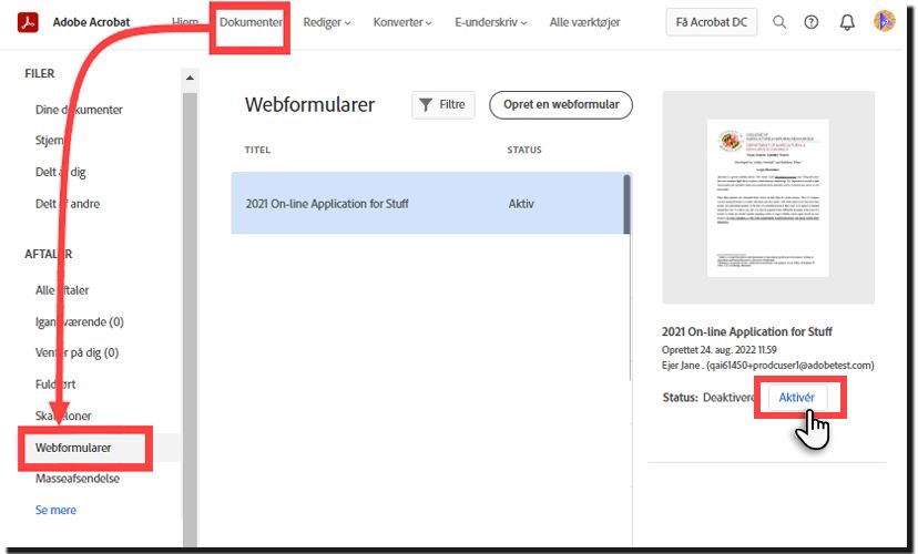 Genaktiver en webformular