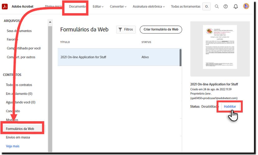 Reativar um formulário web