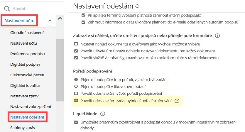 Povolení hybridního směrování