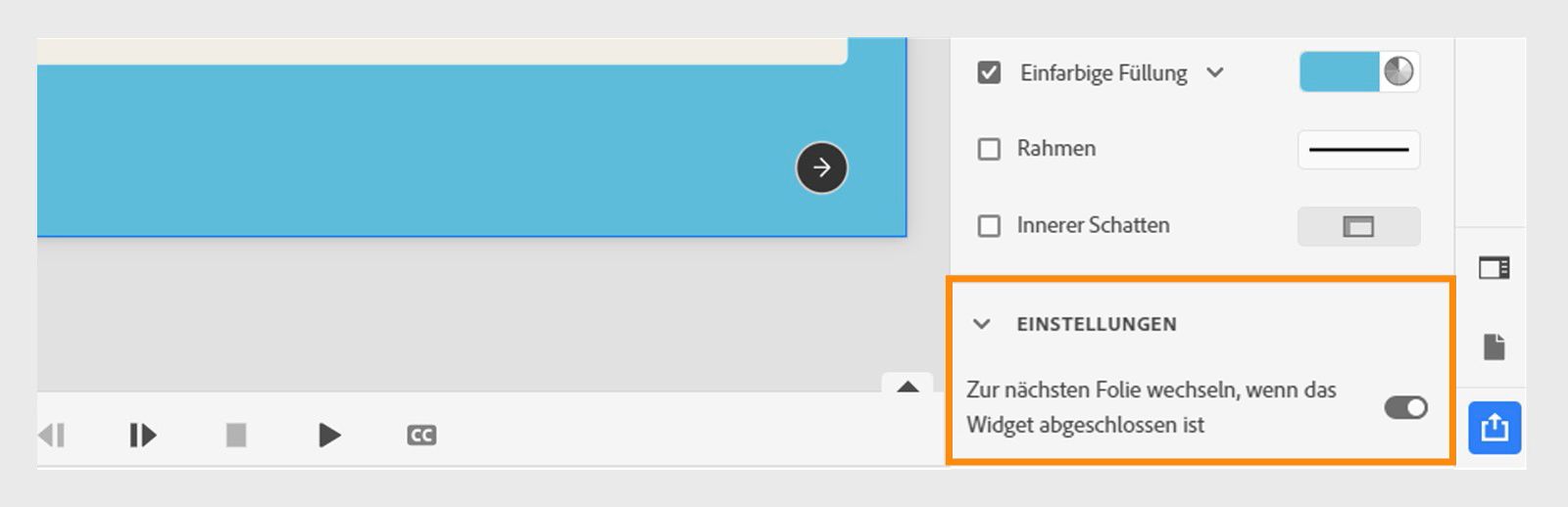 Aktivieren des Umschalters, um zur nächsten Folie zu wechseln, nachdem das Akkordeon abgeschlossen ist