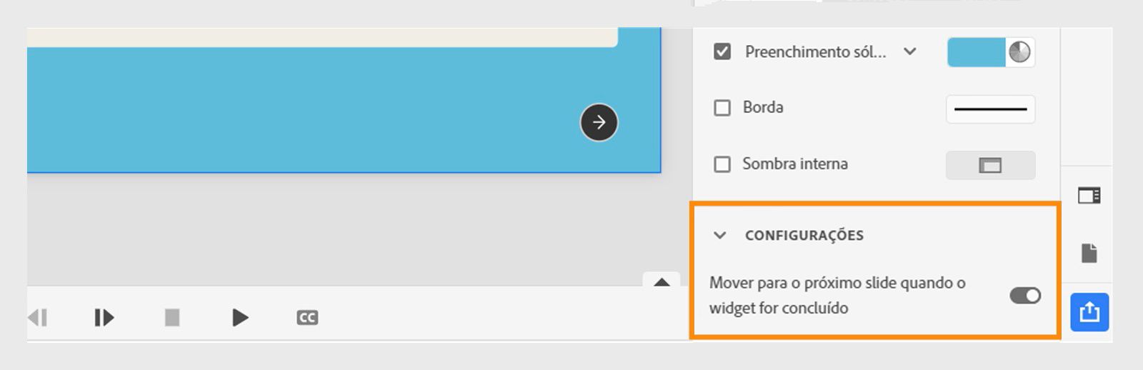 Habilitar a opção de alternância para o próximo slide após a conclusão do menu sanfonado