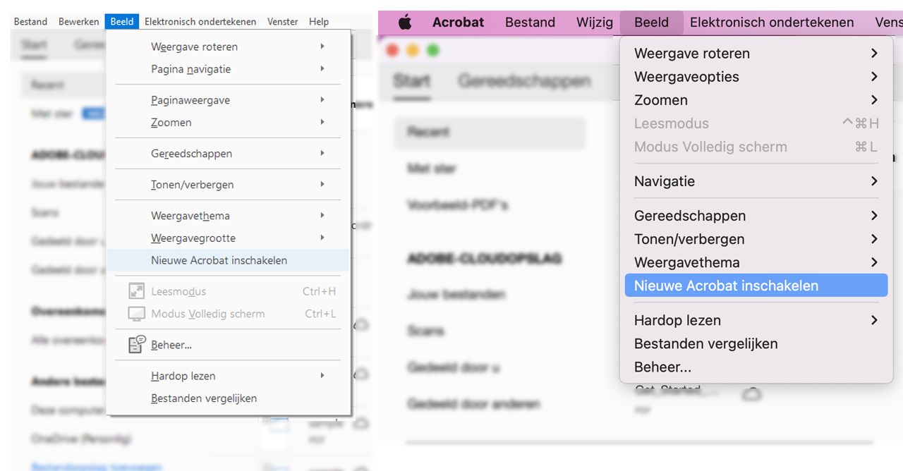 Nieuwe Acrobat inschakelen