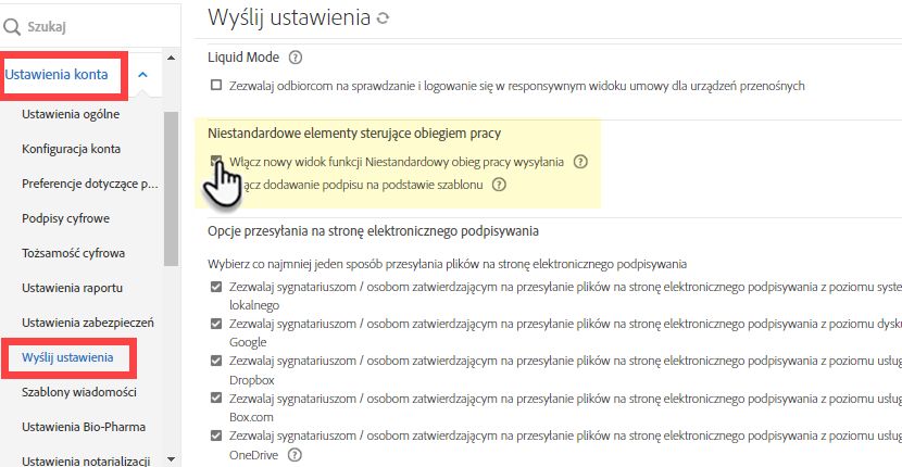 Konfigurowanie obiegów pracy w celu korzystania z nowego sposobu