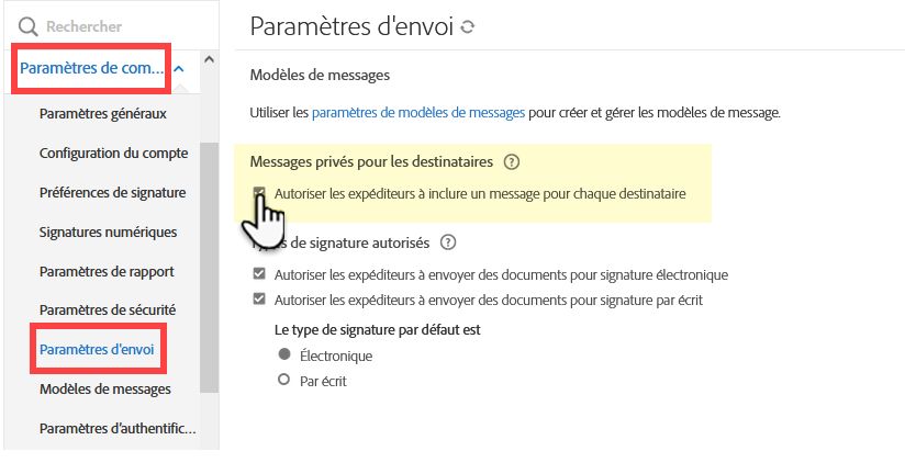 Activer les messages privés