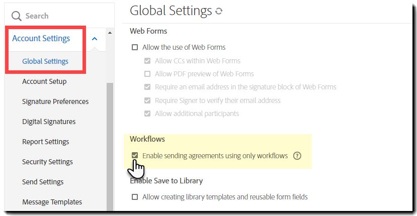 Configurar fluxos de trabalho para serem o único método de envio de contratos