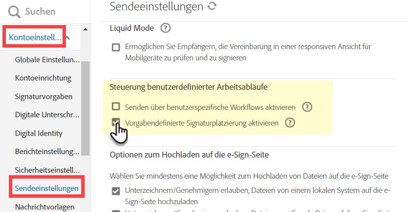 Arbeitsabläufe zur Verwendung von vorlagendefinierter Signaturplatzierung konfigurieren