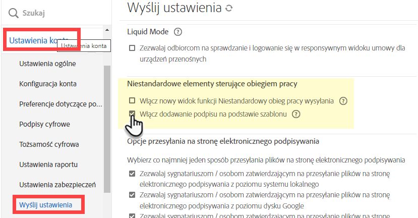 Konfigurowanie obiegów pracy w celu dodawania podpisu na podstawie szablonu
