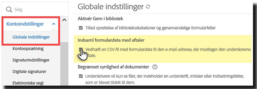 Aktivér CSV fra data