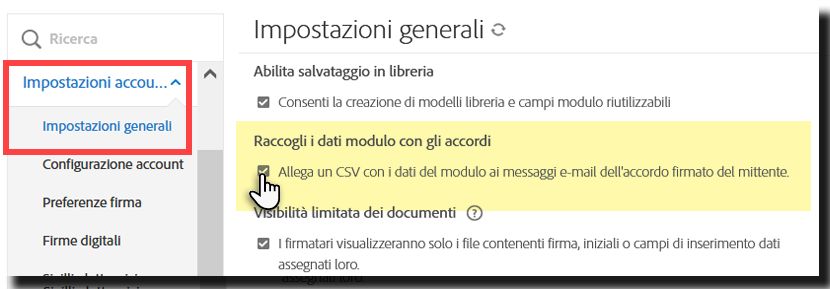 Abilita CSV dai dati