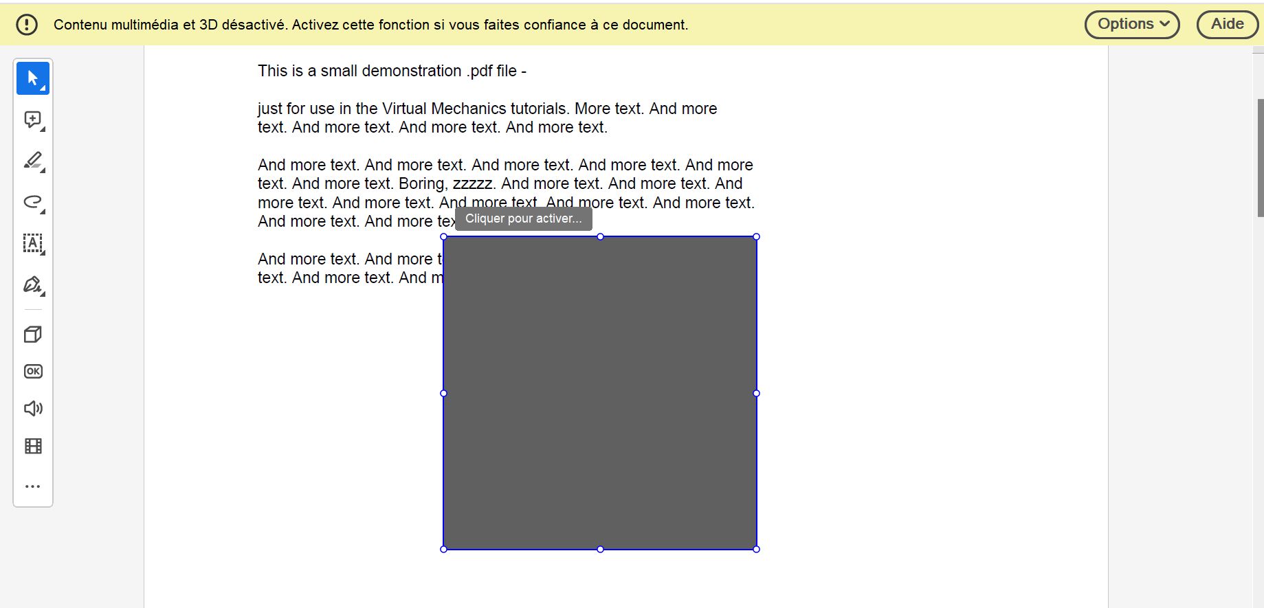Activation de la lecture du contenu 3D