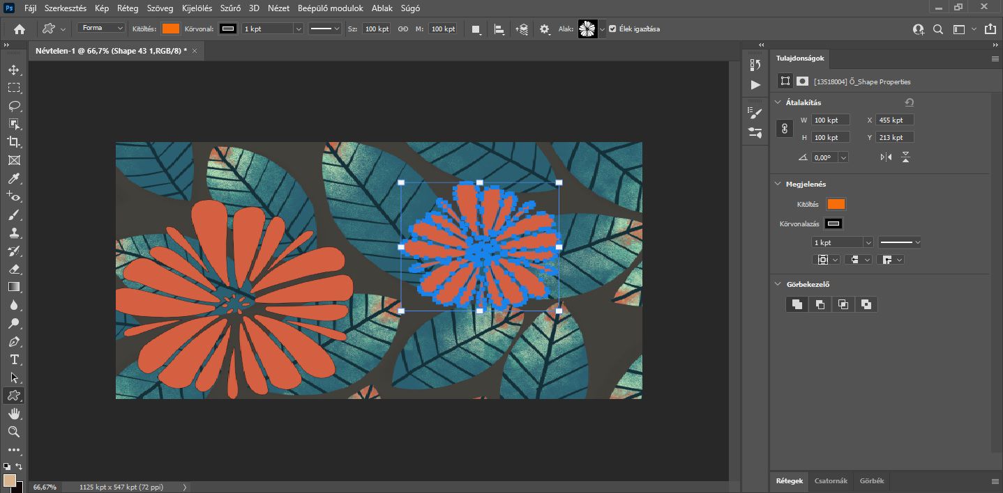 Az Egyedi alakzat eszköz korszerűsített tulajdonságpanelje