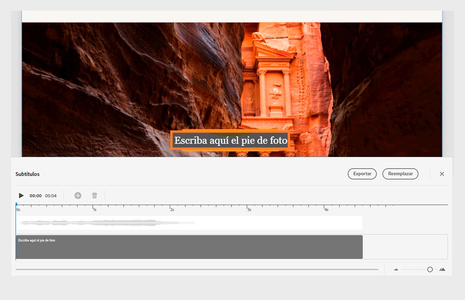 Imagen sobre cómo introducir subtítulos en el marcador de posición