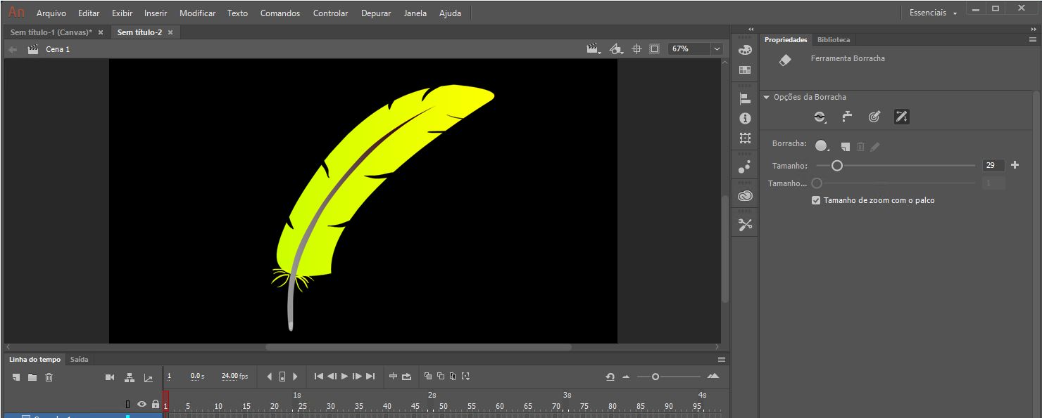 Ilustração mostrando a aplicação das opções de Pressão e de Inclinação
