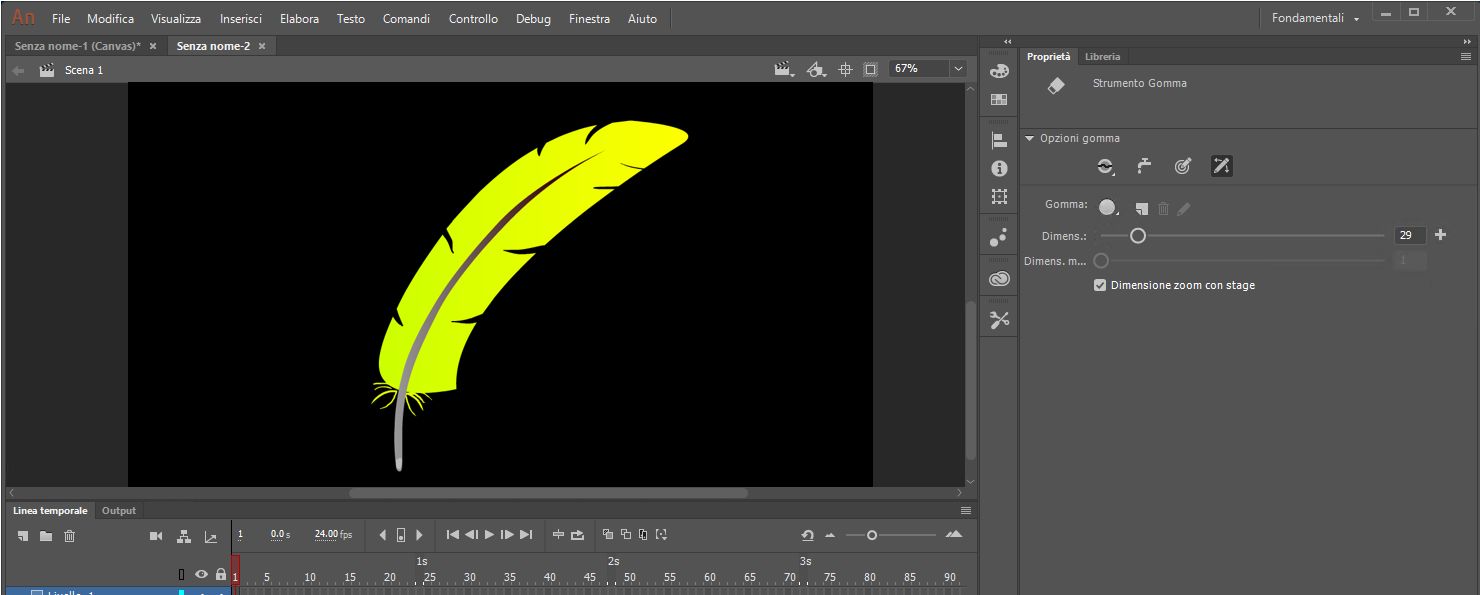 Illustrazione che mostra l'applicazione delle opzioni Pressione e Inclinazione