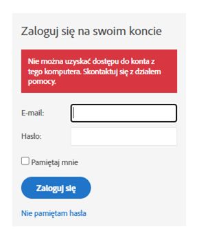 Komunikat o błędzie po odmowie adresu IP