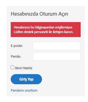 IP adresi çıkan reddedildiğinde hata mesajı