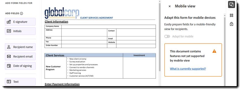 Pannello di attivazione di authoring che mostra l’errore di authoring del focus per dispositivi mobili.