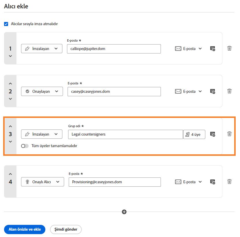 Alıcı grubunun vurgulandığı örnek alıcı listesi