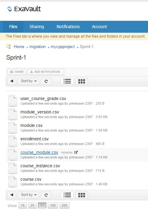 Chargement dans ExaVault