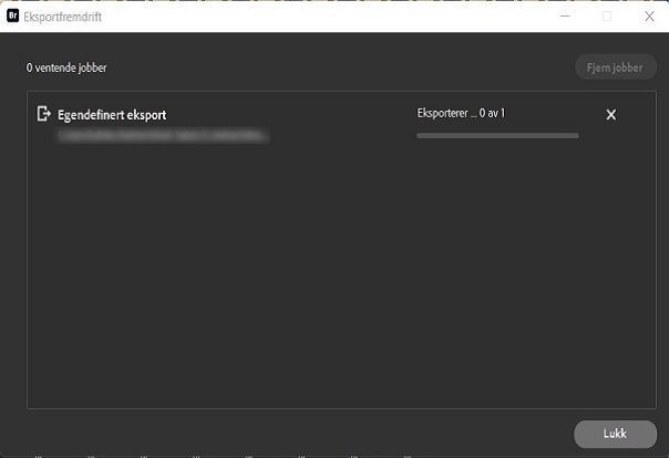 Utforsk dialogboksen Eksportfremdrift i Adobe Bridge.