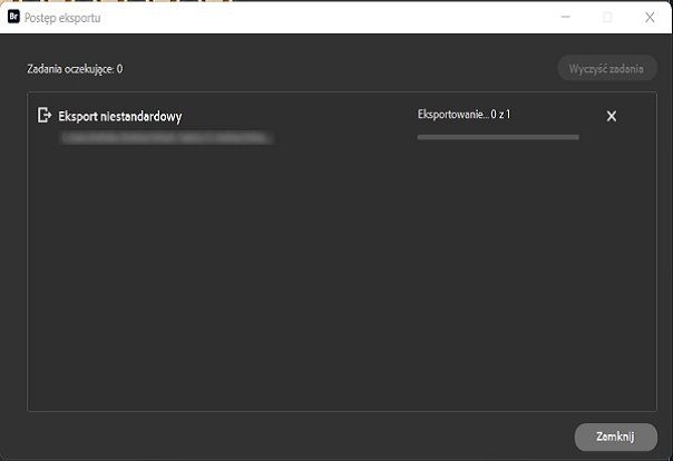 Zapoznaj się z oknem dialogowym Postęp eksportu w programie Adobe Bridge.