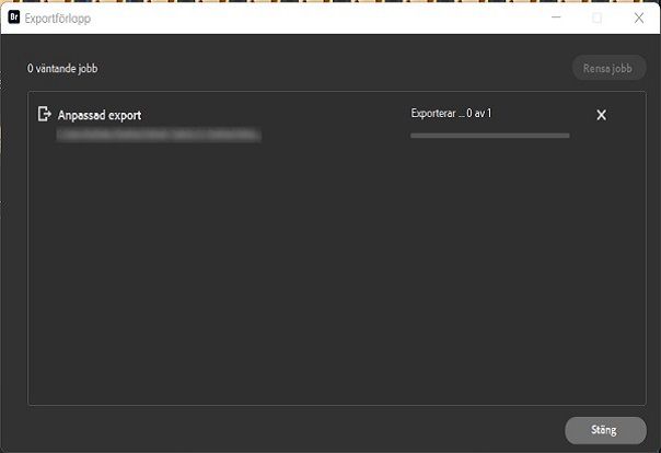Utforska dialogrutan för exportstatus i Adobe Bridge.